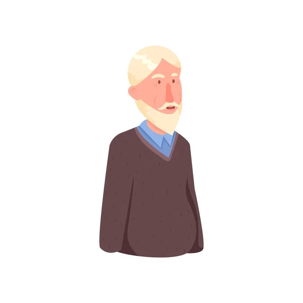 Beyaz saçlı yaşlı adamın sevimli gülümseyen avatarı — Stok Vektör