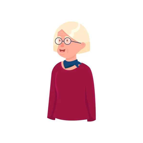 Mujer mayor de pelo blanco con suéter rojo — Vector de stock