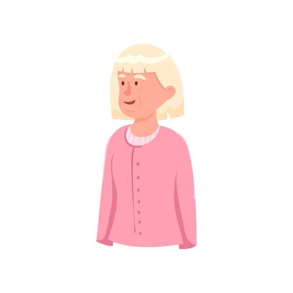 Niedliche alte Frau Avatar mit weißen Haaren rosa Kleidung — Stockvektor