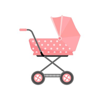 Noktalı tekstil malzemesi ile Retro kırmızı renkli bebek arabası