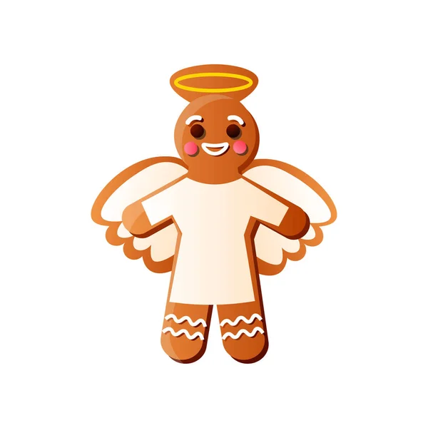 Cute smiling gingerbread angel with white milk cream — Stock Vector
