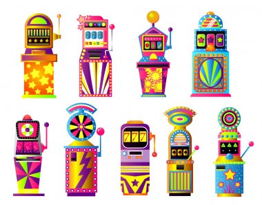 Renkli slot makineleri seti, şanslı, altın şehir casino