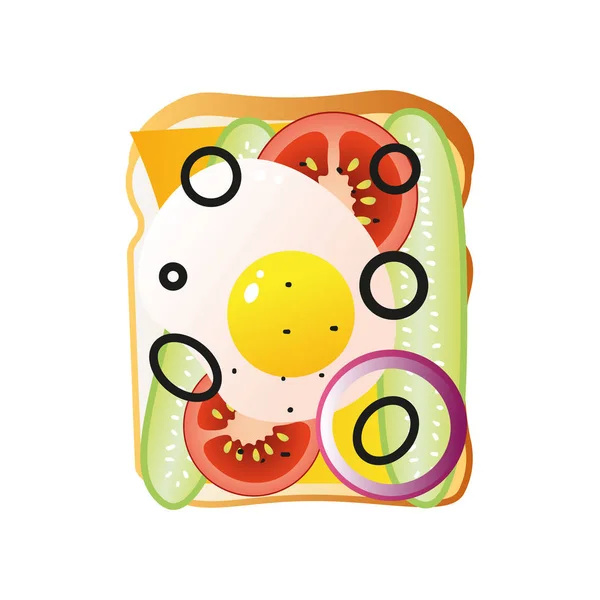 Sandwich-Mischung aus Spiegelei mit geschnittenen Oliven, roten Tomaten — Stockvektor