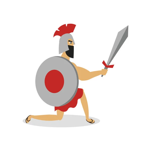 Greco spartano uomo gladiatore è pronto a combattere con casco — Vettoriale Stock