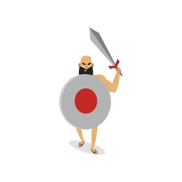 Vista frontal del gladiador hombre de Roma con espada de acero — Vector de stock