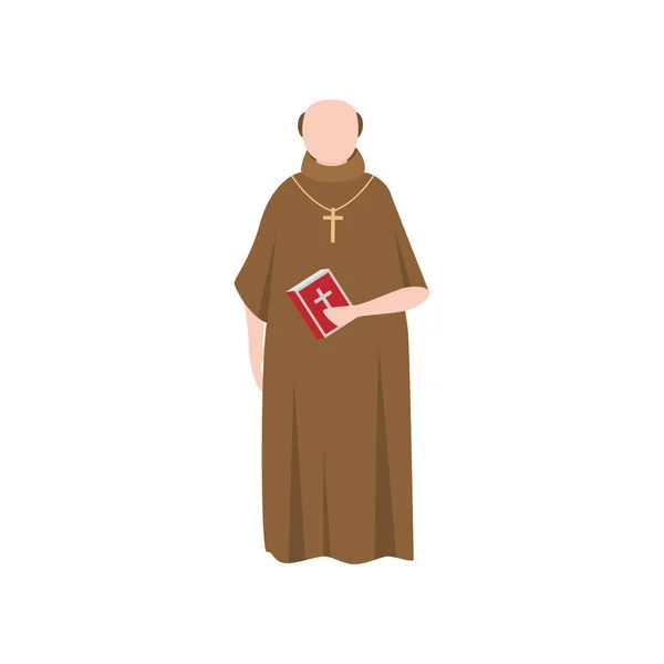 Catholic medieval priest man in long brown clothes — Stock Vector