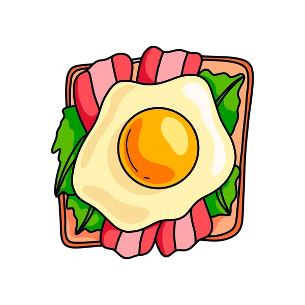 Смачний бутерброд зі смаженим яйцем і листям салату з рибою — стоковий вектор