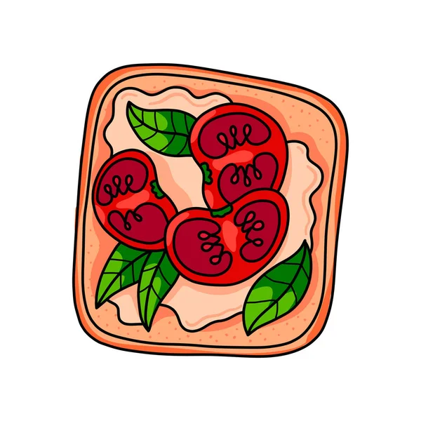 Sandwich fresco sabroso con salsa de pescado y tomate cortado — Vector de stock