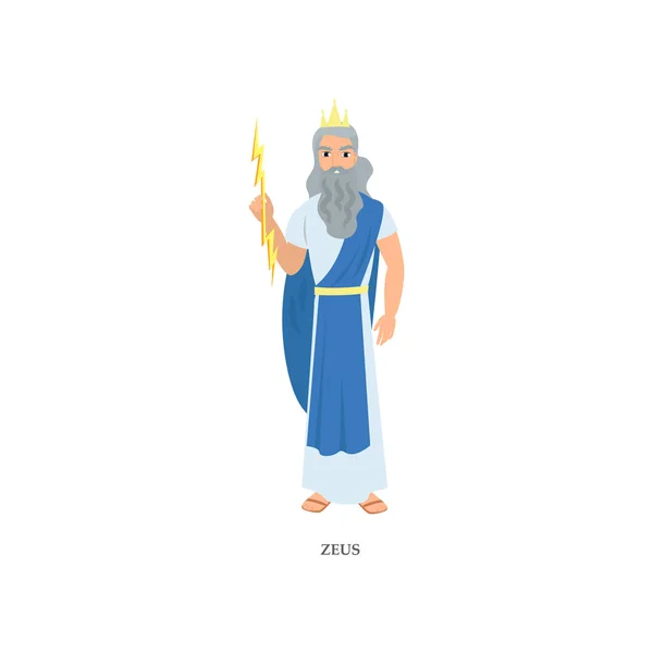 Gris barbu grec dieu Zeus en longs vêtements bleus — Image vectorielle