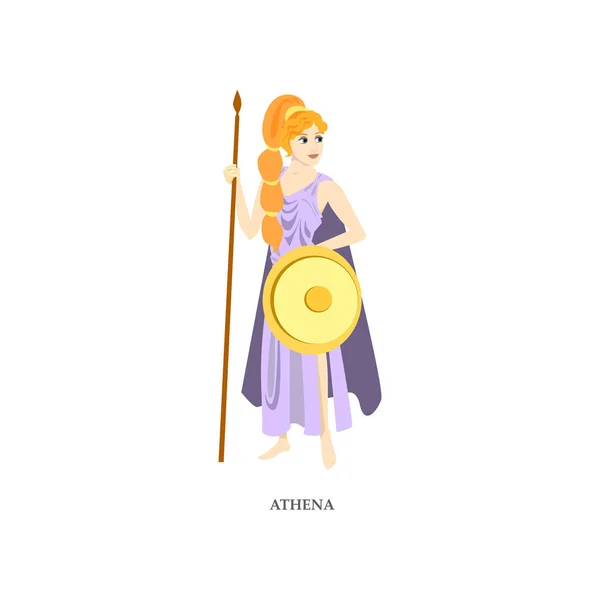 Altın kalkan ile sevimli kırmızı saç yunan kadın tanrı Athena