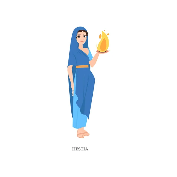 Bonito grego mulher deus Hestia com vestido azul longo — Vetor de Stock