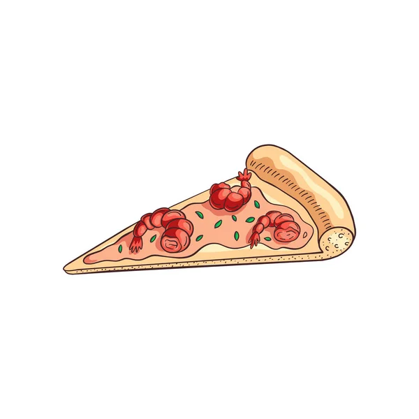 Кусок пиццы ресторана со свежим красным креветочным хвостом — стоковый вектор