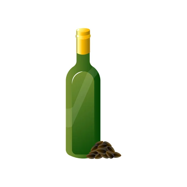 Garrafa de vidro verde de óleo de semente de girassol para salada — Vetor de Stock