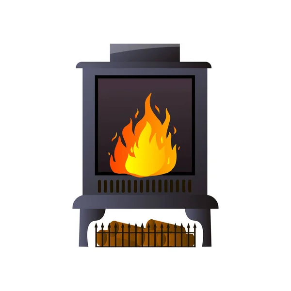 Cheminée en métal ou autre matériau avec feu de cheminée et portail — Image vectorielle