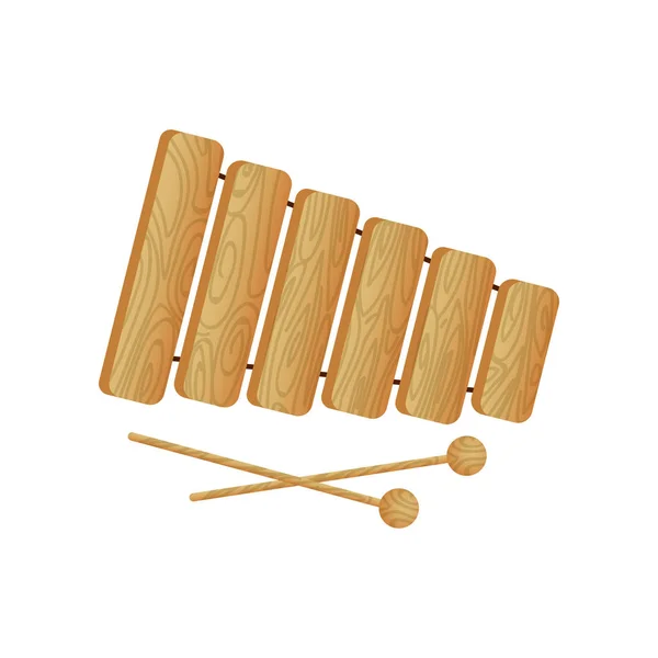 Xilofone de madeira instrumento musical moderno com paus de bola — Vetor de Stock