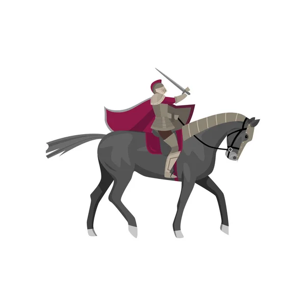 Middeleeuwse ridder in staal Armor op grijs mooi paard — Stockvector