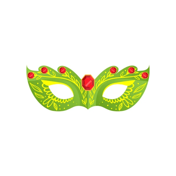 Masque de couleur verte vénitienne avec gemme rouge or — Image vectorielle