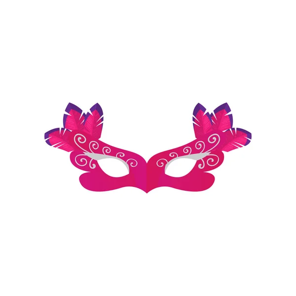 Розовый фиолетовый цвет карнавальной маски с красочным пером — стоковый вектор