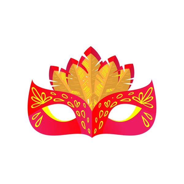 Masque de carnaval mystère de couleur rouge avec ornement de couleur jaune — Image vectorielle