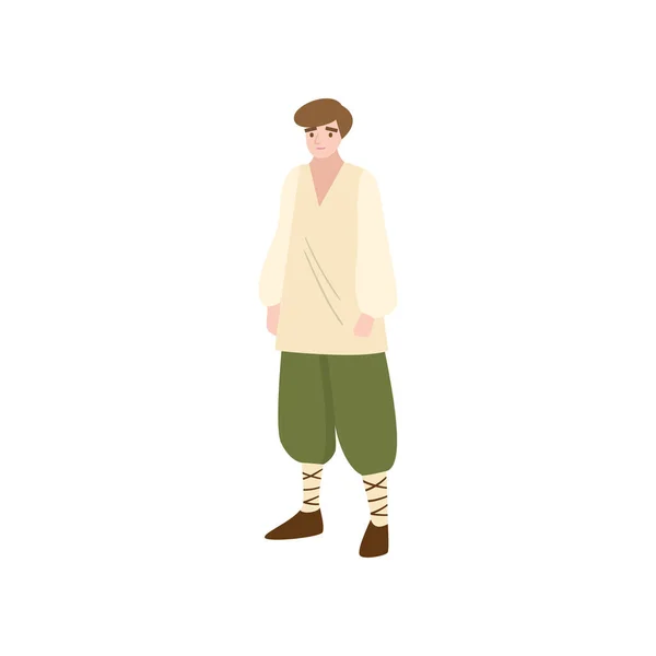 Simple medieval fairy tale plowman in green pants — Stock Vector