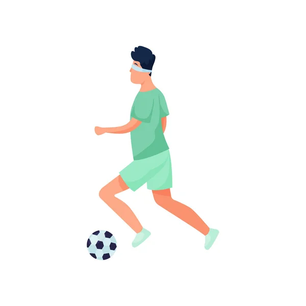 Ciego joven jugar al fútbol en los juegos deportivos paralímpicos — Vector de stock