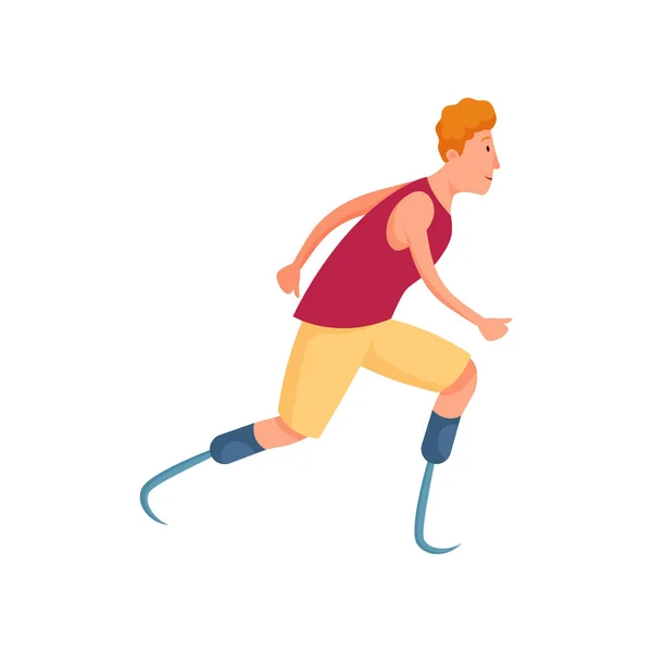 Mignon jeune homme aux cheveux roux avec les jambes amputées courir — Image vectorielle