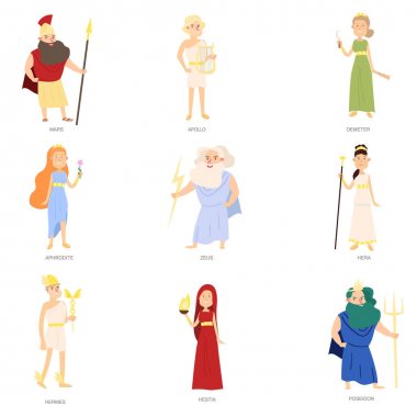 Set of greek ancient gods, different colorful character vector Set of greek ancient gods, different colorful character vector