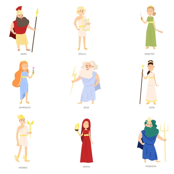 Set dewa kuno Yunani, karakter yang berbeda berwarna-warni Stok Vektor Bebas Royalti