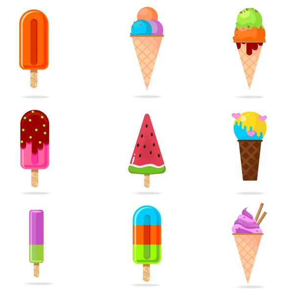 Set of colorful and tasty icecream from different fruits — Stock Vector