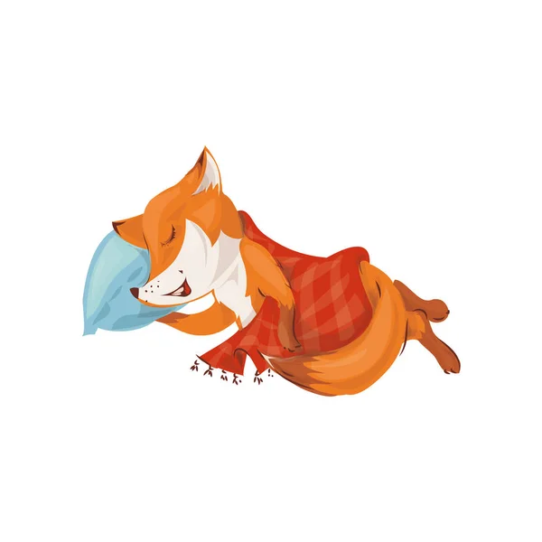 Lindo zorro rojo colorido durmiendo en almohada suave — Vector de stock