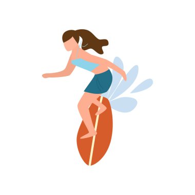 Mavi mayo sevimli modern kız dalga sörf