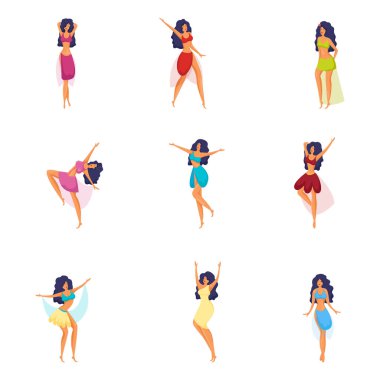 Sevimli ve seksi modern esmer dansçı kız seti