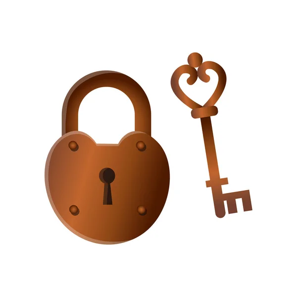 Retro vintage chiuso serratura in metallo bronzo con vecchia chiave — Vettoriale Stock