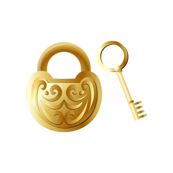 Privado fechado fechadura de metal de ouro com ornamento bonito — Vetor de Stock