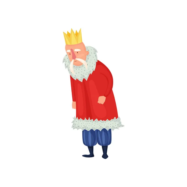 Rey muy viejo con bigote blanco y corona de oro — Vector de stock