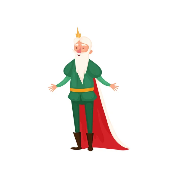 Αστείος, ευτυχισμένος λευκός βασιλιάς της γένης με πράσινα ρούχα — Διανυσματικό Αρχείο