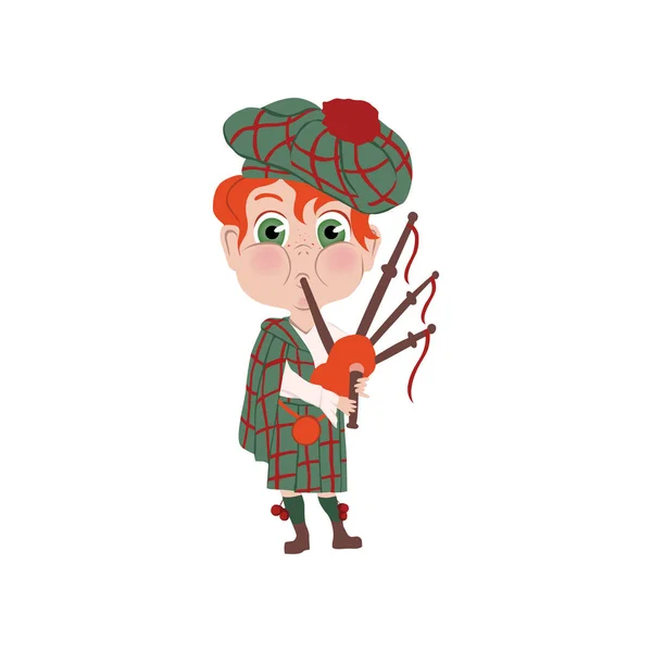 Red hair boy with striped hat scottish nation — Stock Vector