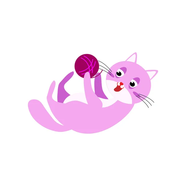 Violett färg katt leker med tråden bollen i rummet — Stock vektor