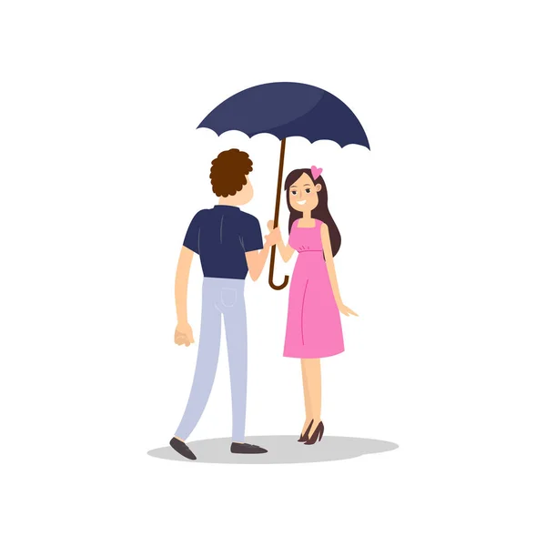 Happy romantyczna para jest chodzenie z parasolem pod deszczem — Wektor stockowy