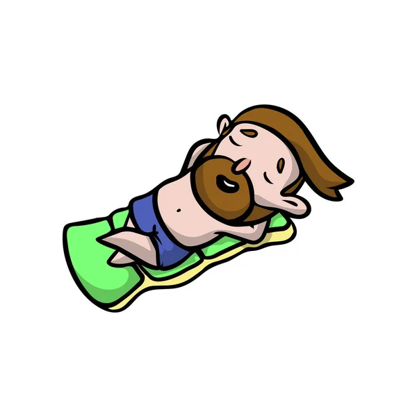 Hipster pria dengan janggut coklat beristirahat di handuk pantai hijau - Stok Vektor