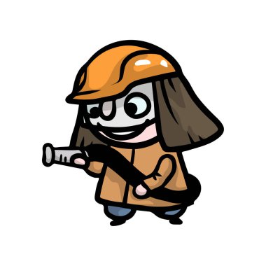 Koruma kaskı ile itfaiyeci giysileri sevimli gülümseyen çocuk