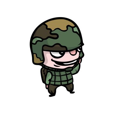 Kevlar kask ile kamuflaj ordu giysileri sevimli gülümseyen çocuk