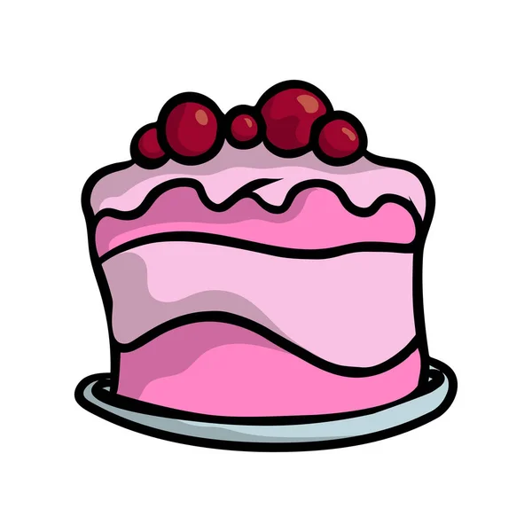 Gâteau crémeux rose aux noix et aux cerises rouges — Image vectorielle