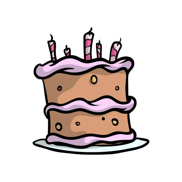 День народження вершковий торт з червоною рожевою свічкою, шоколадним маслом — стоковий вектор