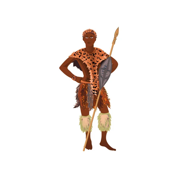 Aborigin african manusia pemburu dalam pakaian kulit harimau - Stok Vektor
