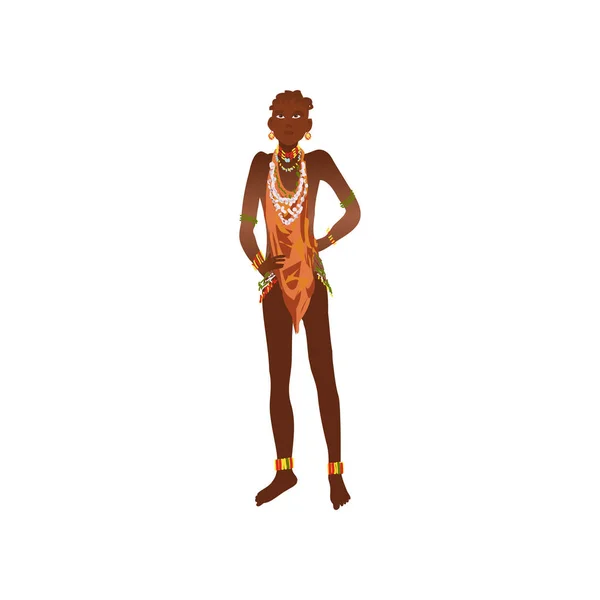 जातीय आदिवासी दागिने मध्ये सुंदर आफ्रिकन मूळ माणूस — स्टॉक व्हेक्टर