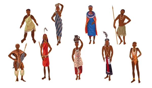 Set of aborigine woman and man from africa sunny continent — Stock Vector