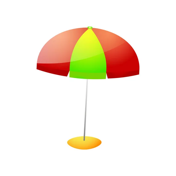 Red green color beach umbrella on stone stand — Stock Vector