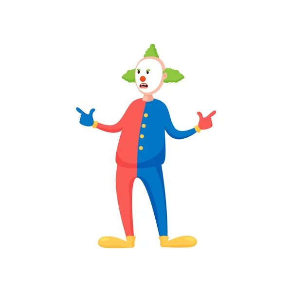 Cool clown moderne avec des cheveux verts et des vêtements colorés — Image vectorielle