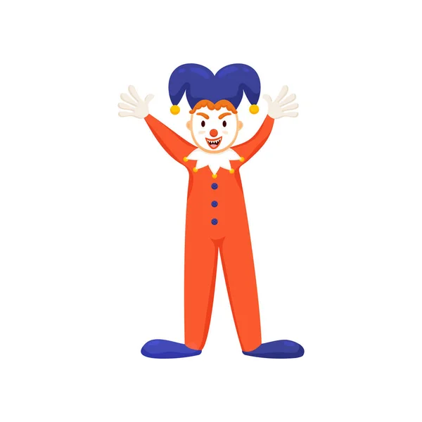 Clown fresco o giullare con cappello viola e vestiti rossi — Vettoriale Stock